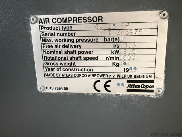 Schraubenkompressor Atlas Copco GA26VSD+ GA18 SP + FX11