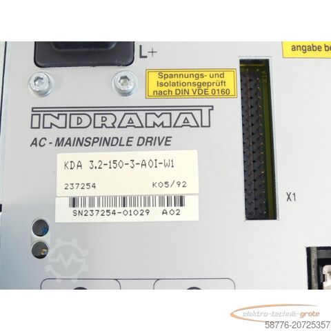 Component Indramat KDA 3.2-150-3-A0I-W1 AC-Mainspindle Drive SN:237254-01029
