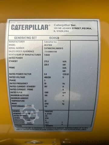 Aggregat CAT DE275E0 - C9 - 275 kVA Generator - DPX-18020