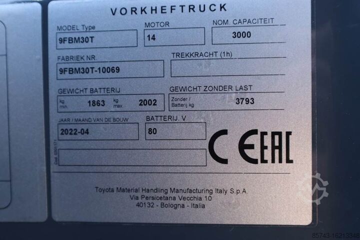 Forklift Toyota 9FBM30T Valid inspection, *Guarantee! Electric, 47