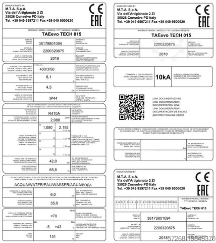 Chiller, water chiller unit, cooler, MTA S.p.A., Kühlmaschinen TAEevo Tech 031 P5-NF – 8,98 kW