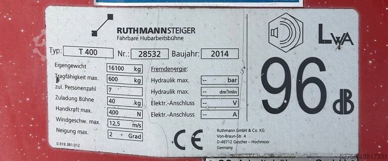 Truck aerial platform Ruthmann T400