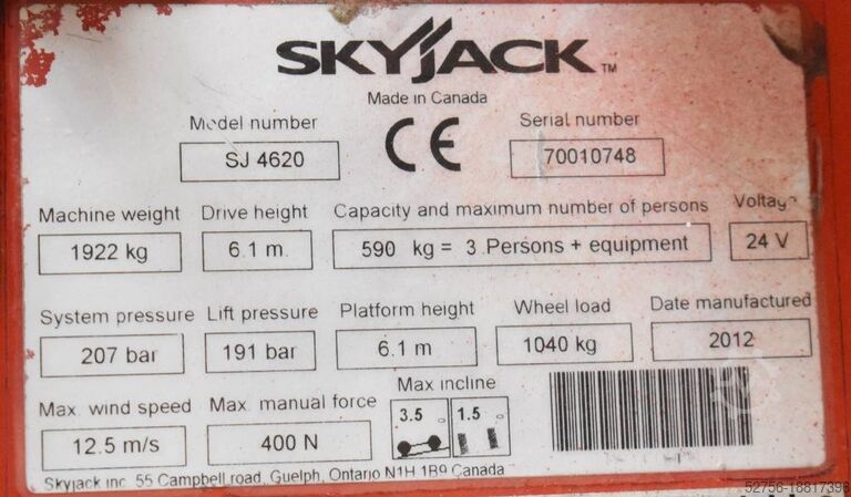 Scherenhebebühne SkyJack SJ III 4620