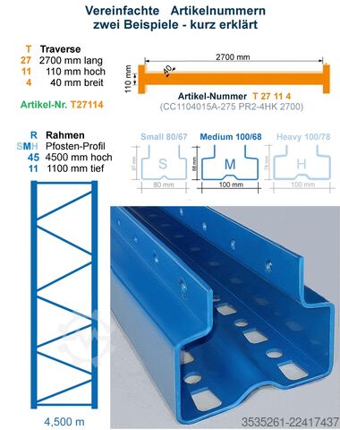 Pallet rack 4 x 11,3 m lang, 4,5 m hoch (3600!) 16 Rahmen, 72 Traversen, 3 Eb. je 3t