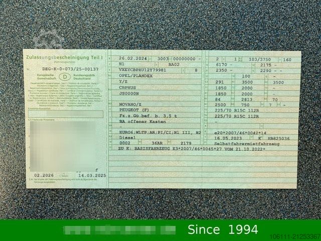 Pritschenwagen OPEL Movano 3,5t Doka L3 Klima Pritsche/Ahk.2,5t