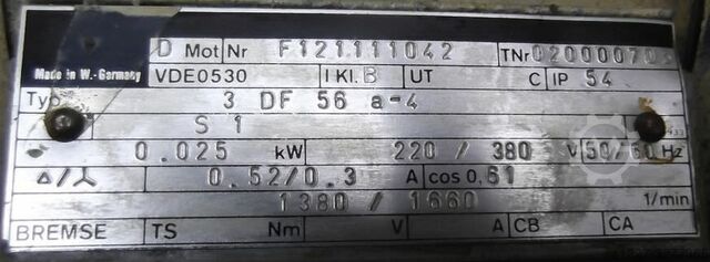 Gear motor 0.025 kW 13.8 rpm Bauer 3DF56a-4