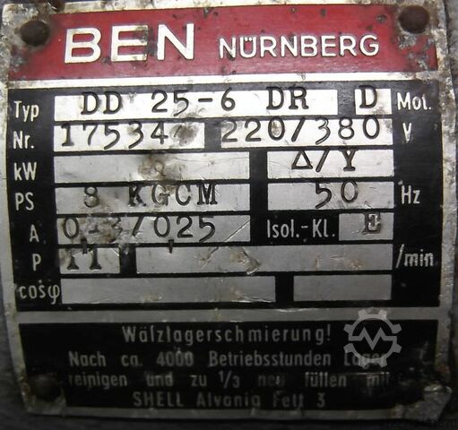 Winding motor 0.78 Nm 910 rpm BEN DD 25-6 DR