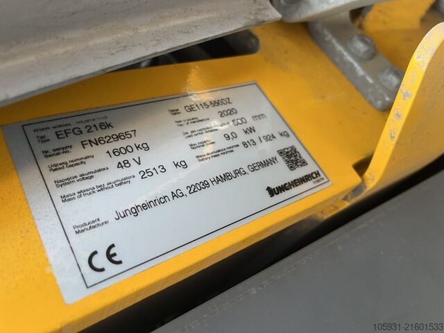 Elektro 3 Rad-Stapler Jungheinrich EFG216k