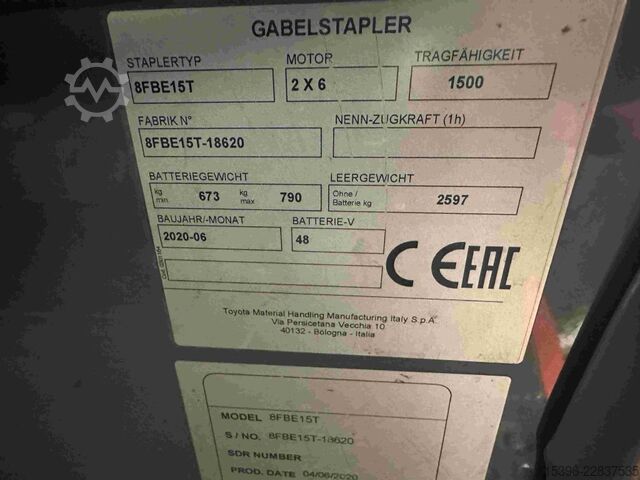 Electric 3-wheel forklift Toyota 8FBE15T - TRIPLEX 4,3 m