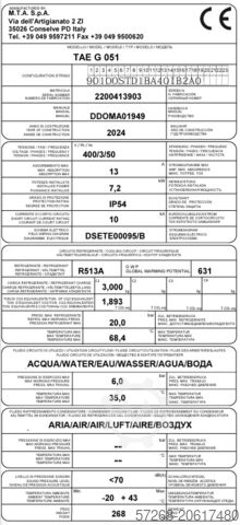 Chiller, water chiller, cooler Kühlmaschinen, MTA S.p.A. TAE G 051 P3-20 – 10,5 kW