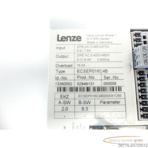 Component Lenze ECSEP016C4B Servo Modul Id.-Nr. 13350052 SN: 000005 --