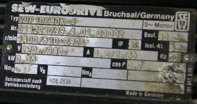 Adjustable gear motor 0.55 kW 0.93-5.4 rpm SEW-EURODRIVE R82-62-V01