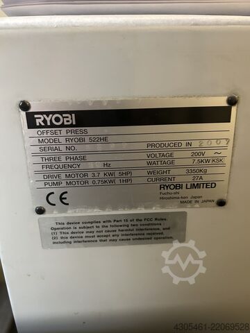 Offset printing press Ryobi 520HE with  Numbering and Perforating UN