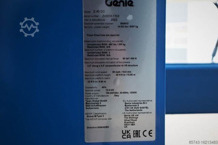 Gelenkteleskoparbeitsbühne Genie Z45-DC Valid inspection, *Guarantee, Fully Electri