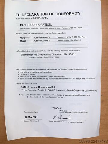 FANUC CRX-10iA/L cobot (05/2021) – 10 kg / 1418 mm – 1e eigenaar, low use – Fanuc - Japan FANUC CRX-10iA/L cobot (05/2021) – 10 kg / 1418 mm – 1e eigenaar, low use –
