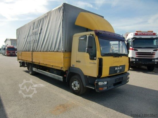 Flatbed truck with tarp MAN LE 12.220 PLANE, LBW, MANUAL