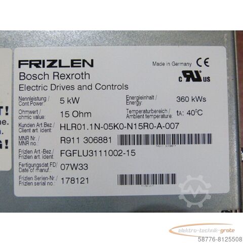 Bosch Rexroth (Fritzlen) Component Bosch Rexroth (Fritzlen) Bosch Rexroth HLR01.1N-05K0-N15R0-A-007 Bremswiderstand - ! -