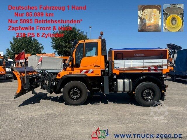 Dreiseitenkipper LKW Unimog U400 238PS Winterdienst + Streuer + 3m Schild