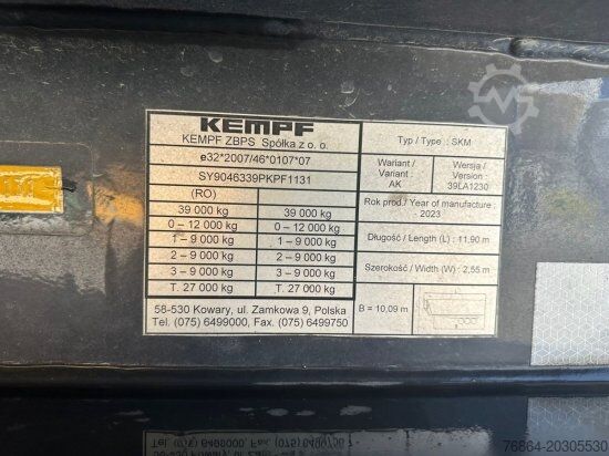 Kipper Auflieger KEMPF SKM 39 ALU-KASTENMULDE 55M³ ROLLPLANE