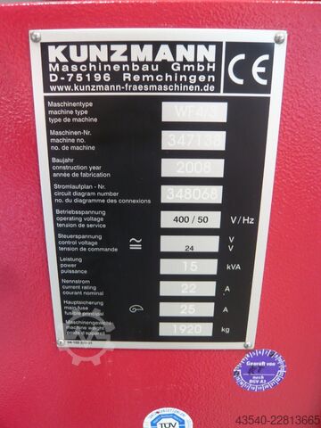 Fräsmaschine Kunzmann WF4/3 TNC 320 wenig Betriebsstunden