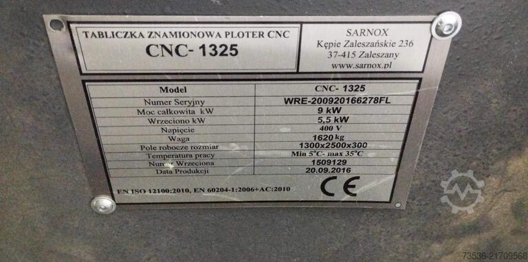 CNC milling plotter Sarnox CNC-1325 5,5 kW