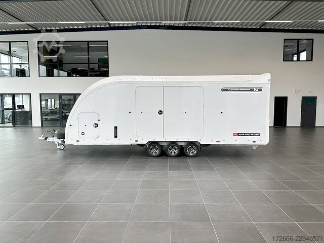 Car carrier van Brian James Trailers RACE TRANSPORTER 7 | 397-6023-35-3-10-W | TRIDEM | ZUSATZRAMPEN 600X235X199CM 3500KG GESCHLOSSENER AUTOTRAILER | WEISS