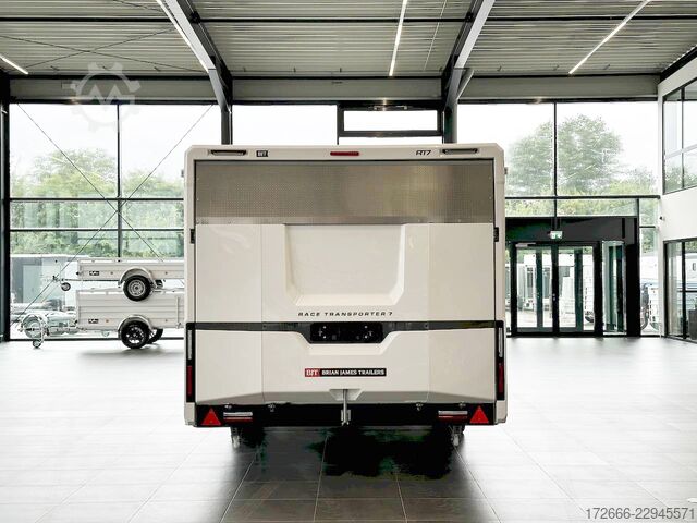 Car carrier van Brian James Trailers RACE TRANSPORTER 7 | 397-6023-35-3-10-W | TRIDEM | ZUSATZRAMPEN 600X235X199CM 3500KG GESCHLOSSENER AUTOTRAILER | WEISS
