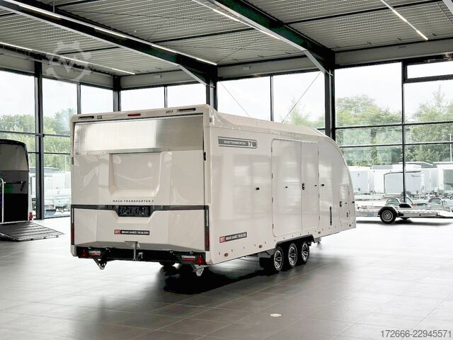 Car carrier van Brian James Trailers RACE TRANSPORTER 7 | 397-6023-35-3-10-W | TRIDEM | ZUSATZRAMPEN 600X235X199CM 3500KG GESCHLOSSENER AUTOTRAILER | WEISS