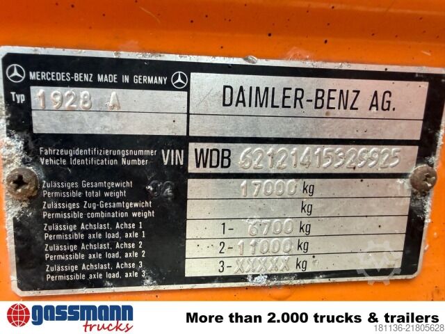 Truck chassis Mercedes-Benz NG 1928 A 4x4, V8-Motor, Winterdienstaustattung