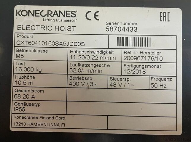 16 to CXT crane trolley Konecranes CXT Krankatze