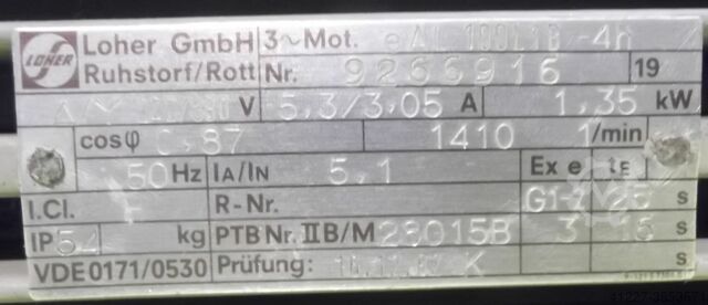 Electric motor 1.35 kW 1410 Rpm Loher eAL100L1B-4h