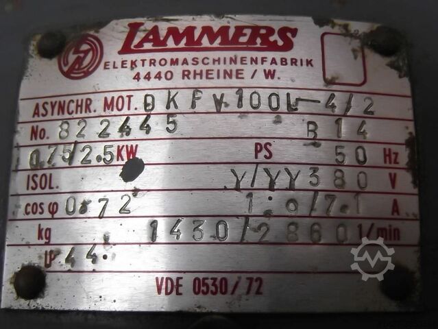 Electric motor 0.75/2.5 kW 1430/2860 Rpm Lammers DKFV100L-4/2