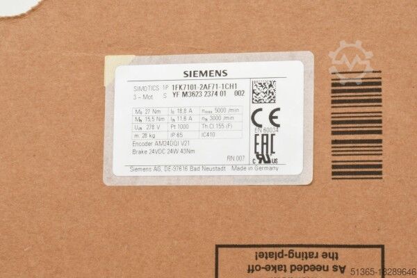 Permanent magnet synchronous motor Siemens 1FK7101-2AF71-1CH1