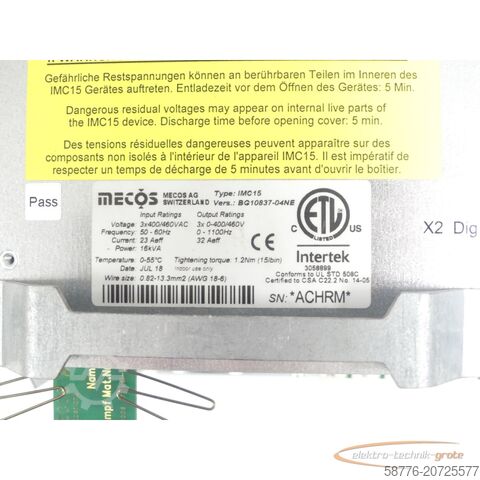 Component  Mecos IMC15 / BG10837-04NE Umrichter  Magnetlagerelektronik SN:ACHRM