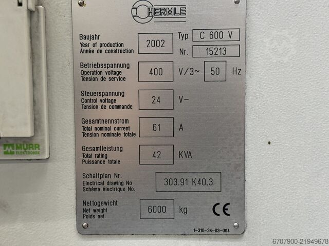 HERMLE C 600 V CNC Milling Centre HERMLE C 600 V