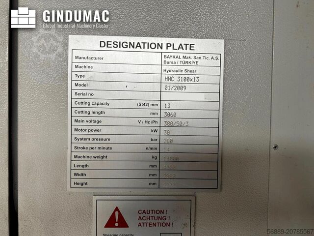 CNC Shearing Machine Baykal HNC 3100x13