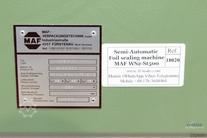 Halb-automatische Winkeleinschweißmaschine - Semi-Automatic Foil sealing machine MAF WS2-St500