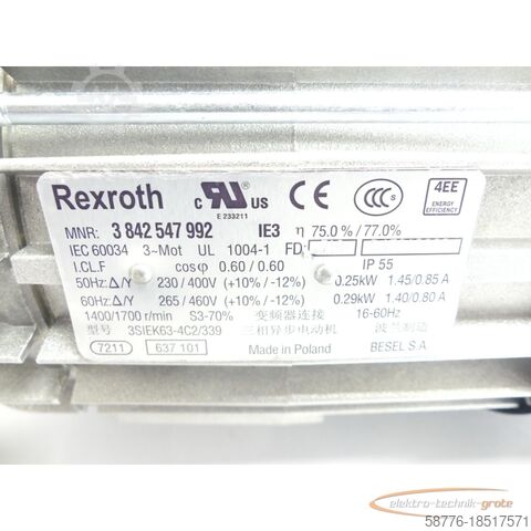 Rexroth motor Rexroth 3SIEK63-4C2/339 MNR 3842547992  Getriebe SN: 718B17315666