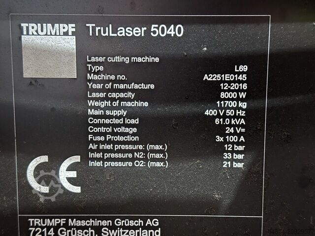 Laser cutting machine Trumpf Trulaser 5040 Type L69