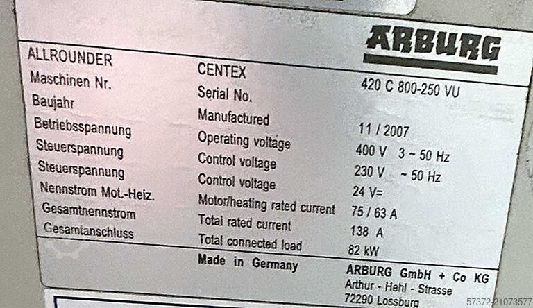 Vertikale Spritzgießmaschine Arburg Allrounder 420C 800-250 VU