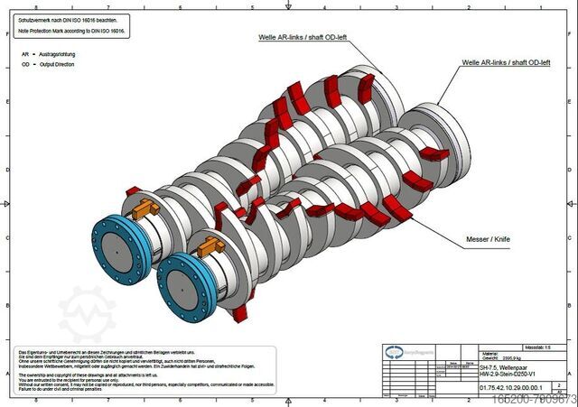 Set of crushing shafts NEW manufactured PRT AW-10.9 - Holz, Biomasse, Müll, Reifen