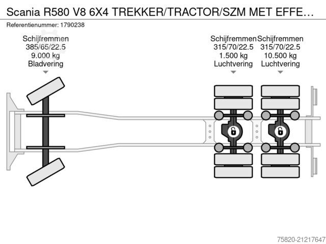 Crane truck Scania R580 V8 6X4 TREKKER/TRACTOR/SZM MET EFFER 315/6...