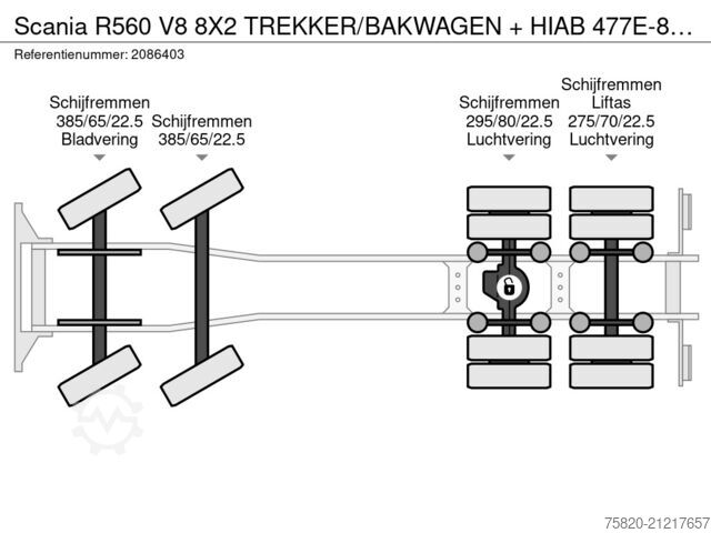 Crane truck Scania R560 V8 8X2 TREKKER/BAKWAGEN + HIAB 477E-8 HIPR...