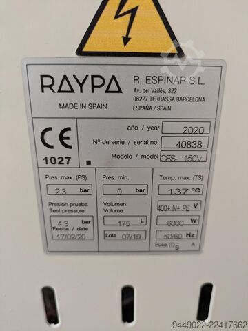 Food autoclave Raypa Terra Food Tech CFS-V150
