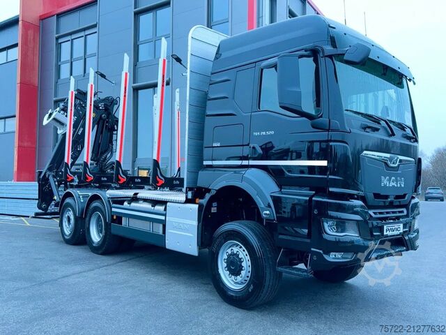 Timber transporter MAN TGS 26.520 6x4-4 BL Schemel Epsilon Kran