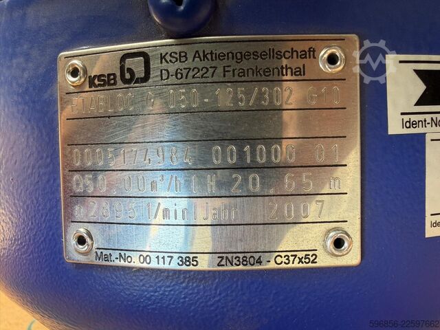 Wasserpumpe KSB ETABLOC G 050-125/302 G10 KSB ETABLOC G 050-125/302 G10