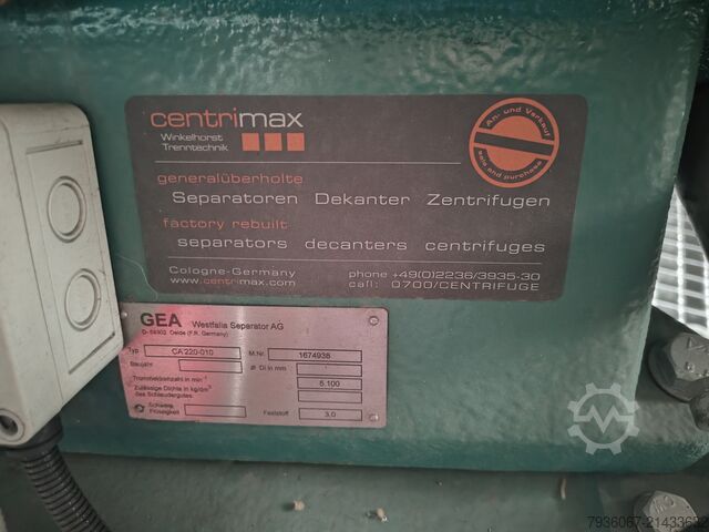 Two-phase decanter GEA Westfalia Separator CA 220-010