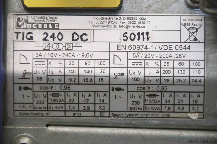 WIG Schweissgerät 240 A Merkle TIG 240 DC WK 230