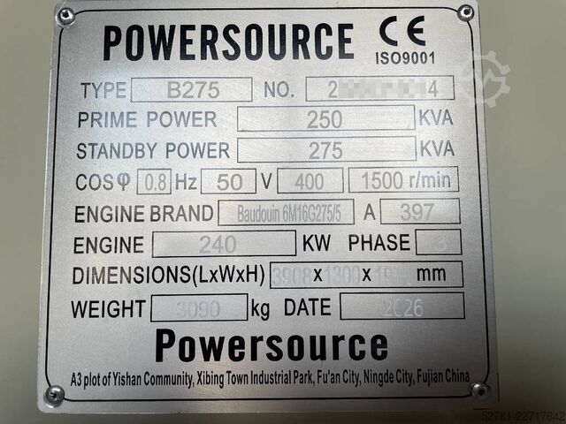 Aggregat Baudouin 6M16G275/5 - 275 kVA Generator - DPX-19873