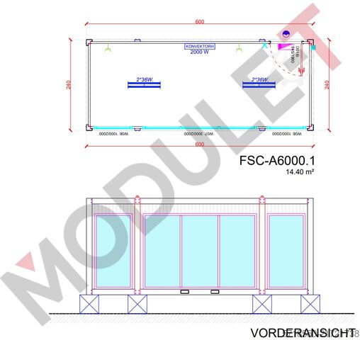 Showroom container 6.00×2.40 m insulated Module T Germany GmbH Ausstellungscontainer 20 Fuß NEU kaufen